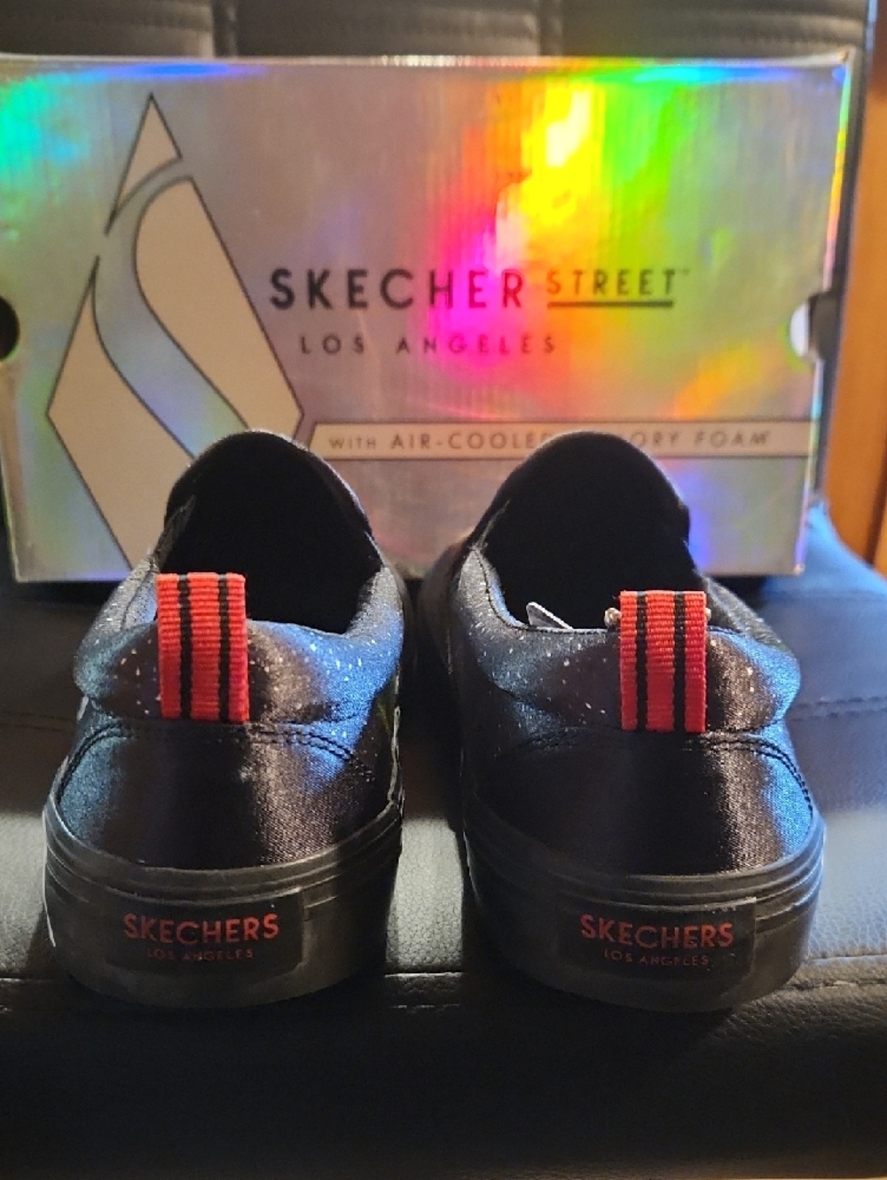 Women Skechers Black Slip-On Sneakers with NASA Graphic - Picture 5 of 8